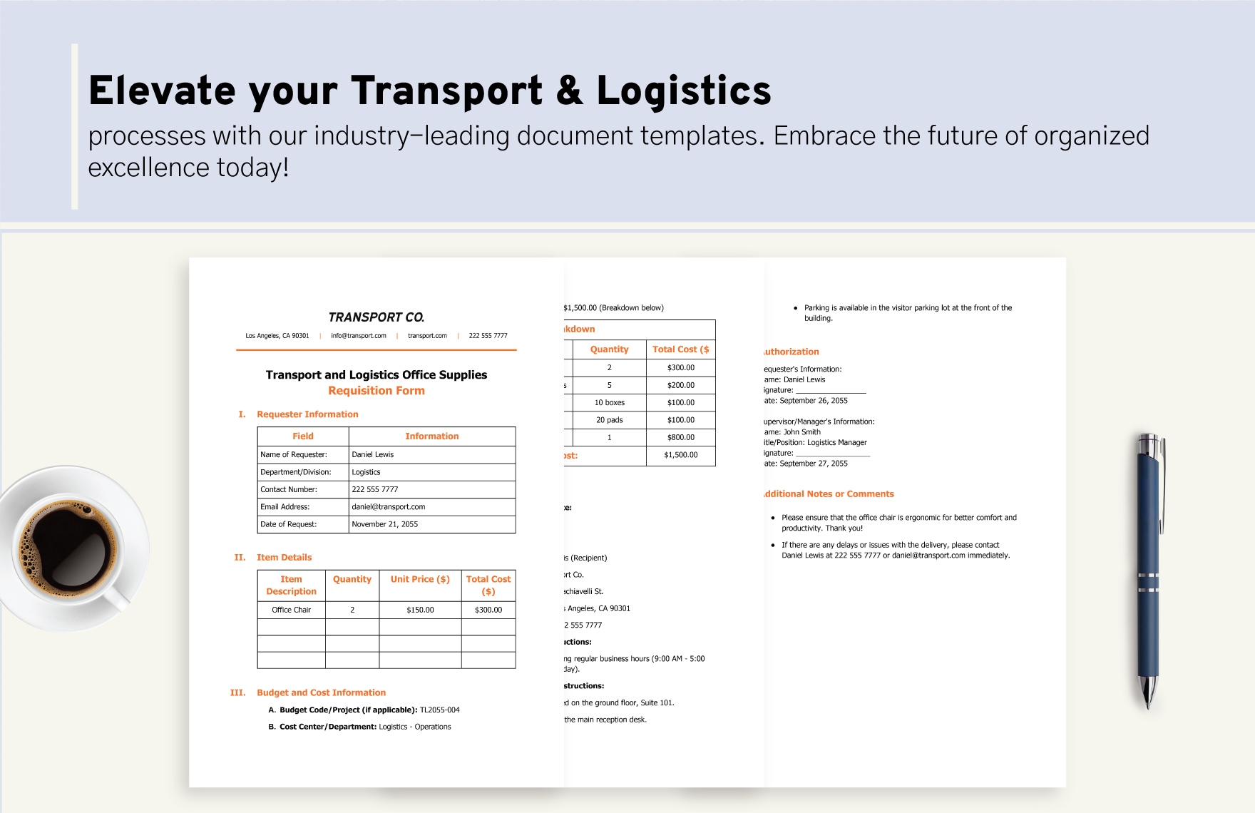 Transport and Logistics Office Supplies Requisition Form Template