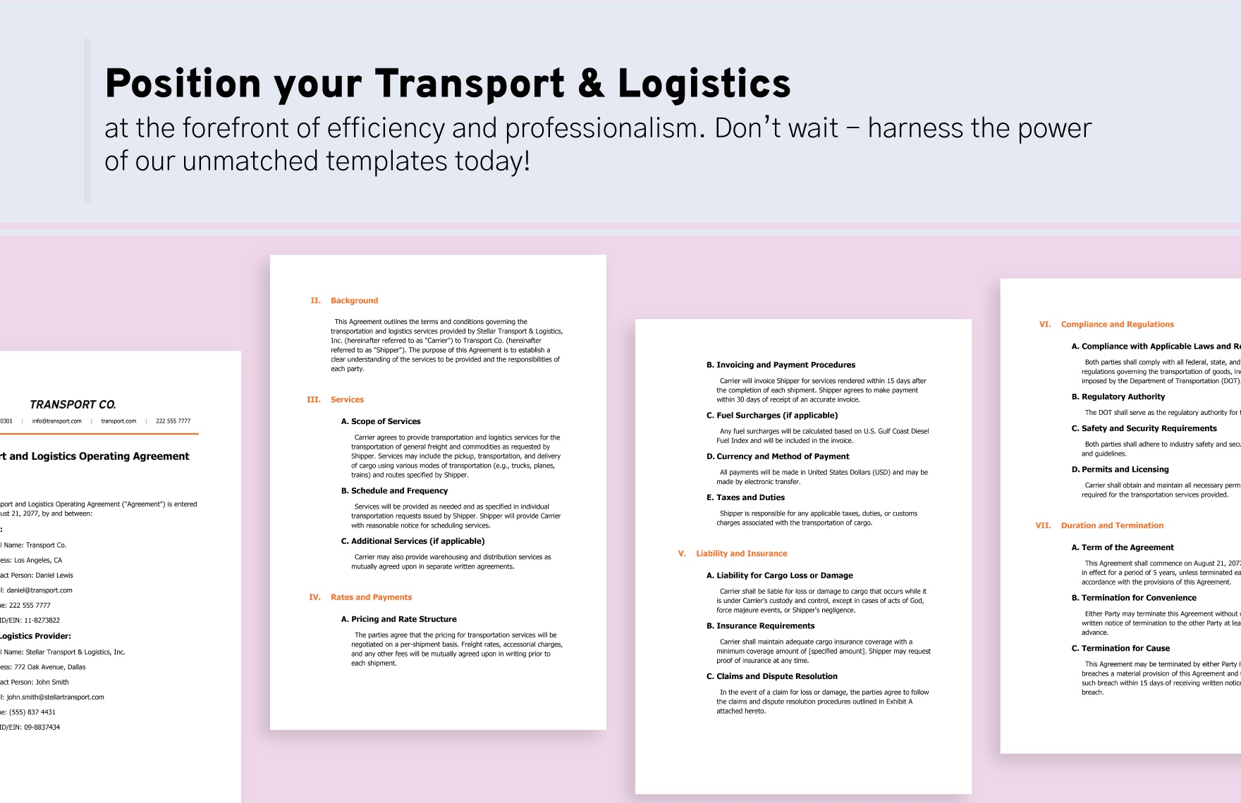 Transport and Logistics Operating Agreement Template