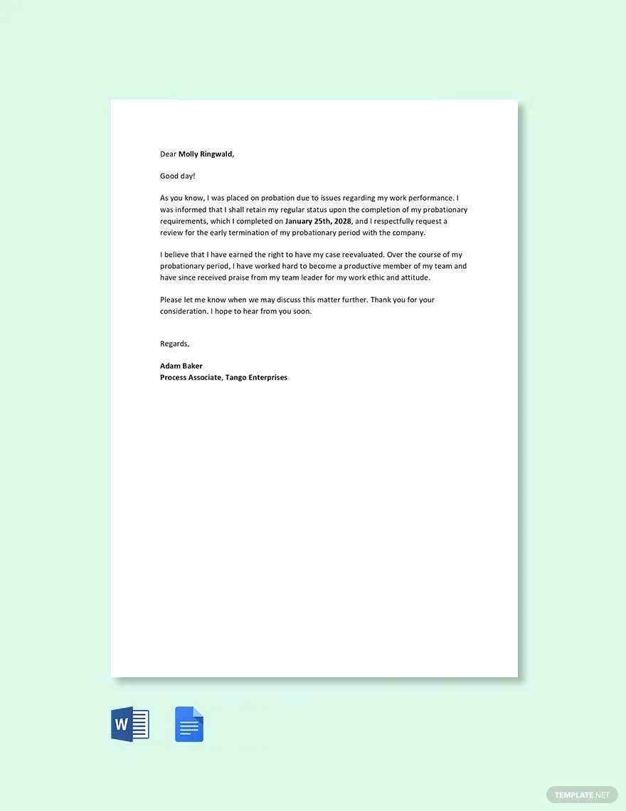 Early Probation Termination Letter Template
