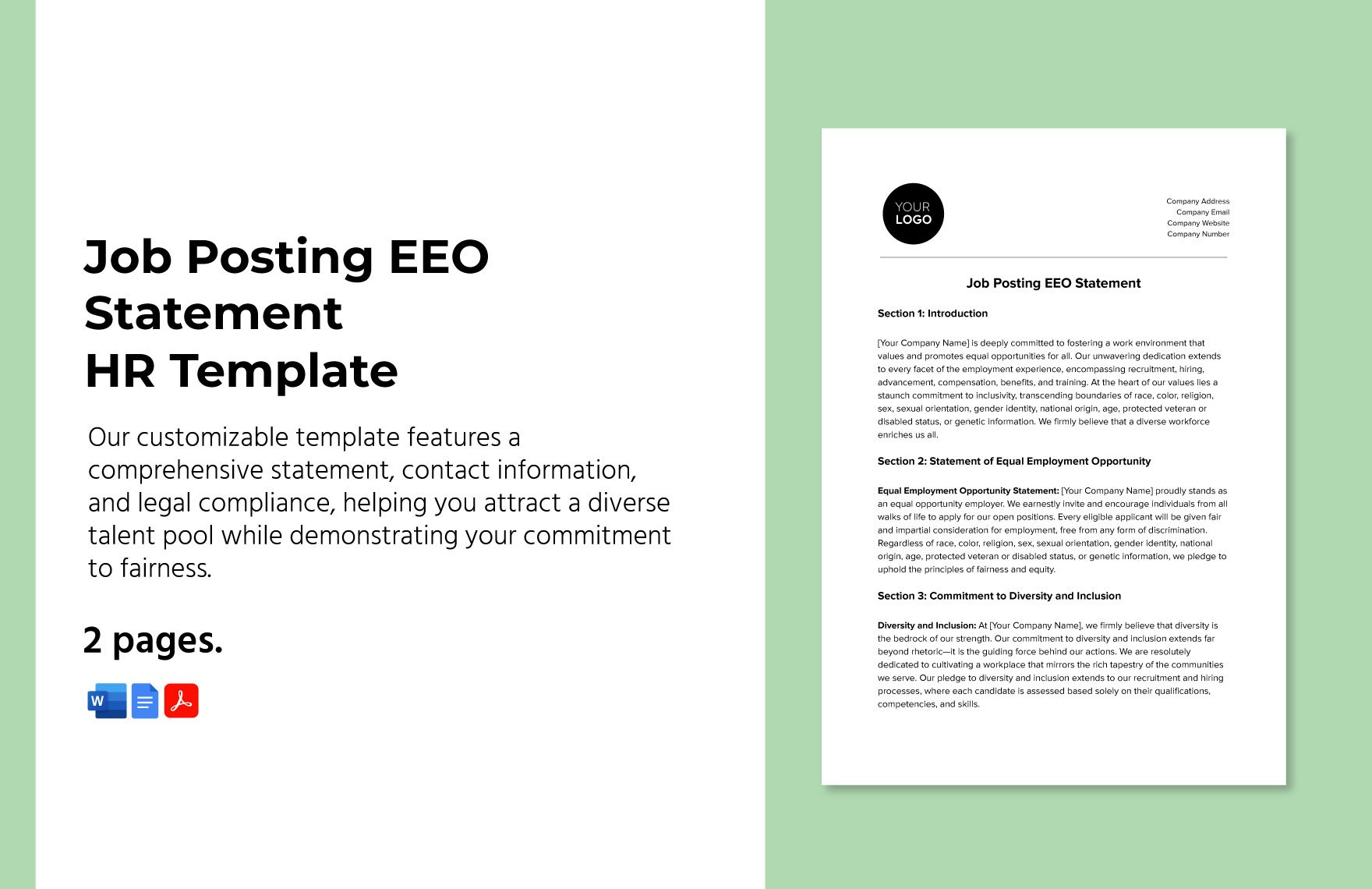 Job Posting EEO Statement HR Template in Word, Google Docs, PDF