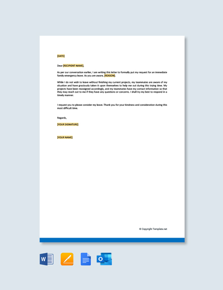 FREE Personal Emergency Leave Letter Template - Word | Google Docs ...