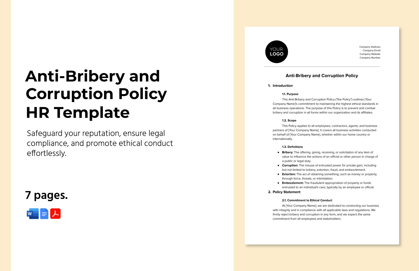 AntiBribery and Corruption Policy HR Template Download in Word