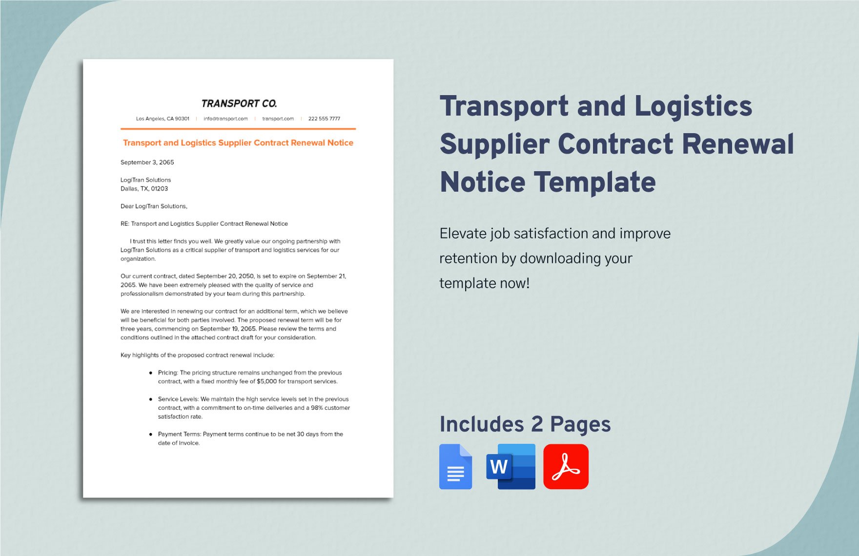 Transport and Logistics Supplier Contract Renewal Notice Template