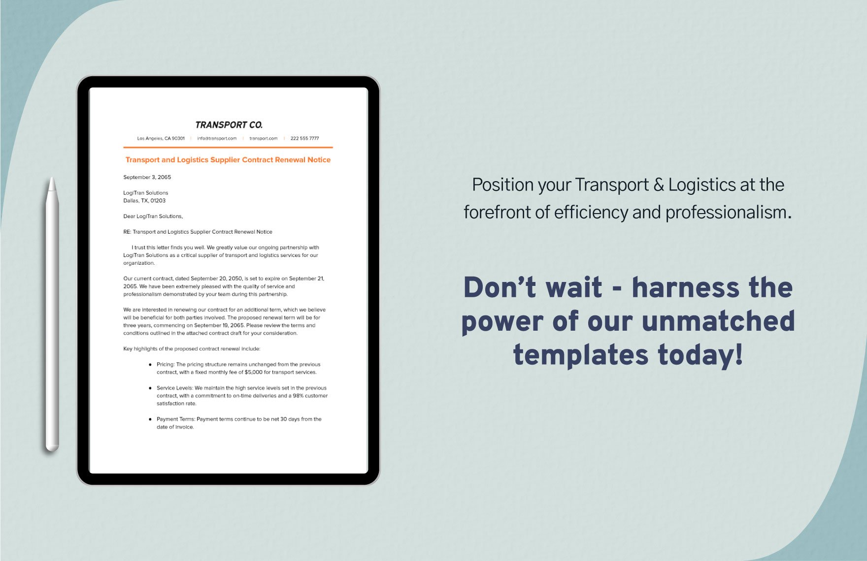 Transport and Logistics Supplier Contract Renewal Notice Template