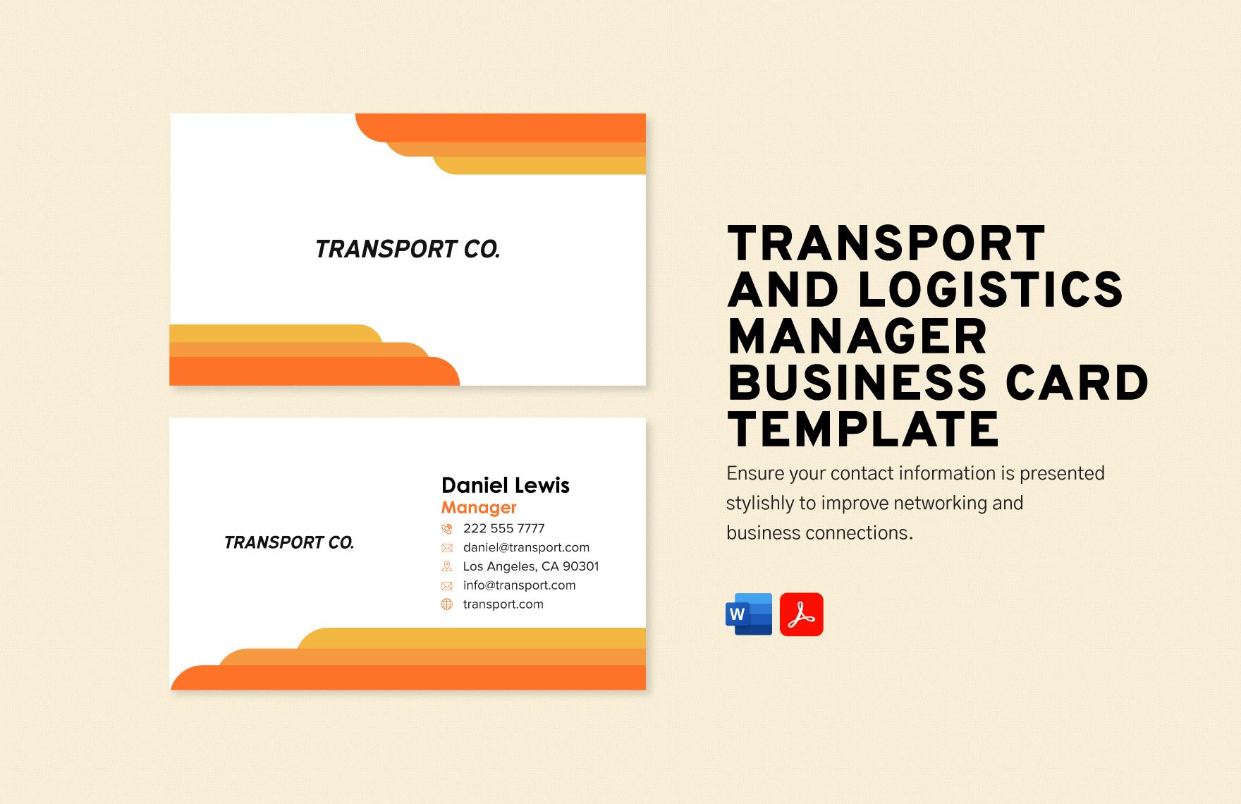 Transport and Logistics Manager Business Card Template in Word, PDF