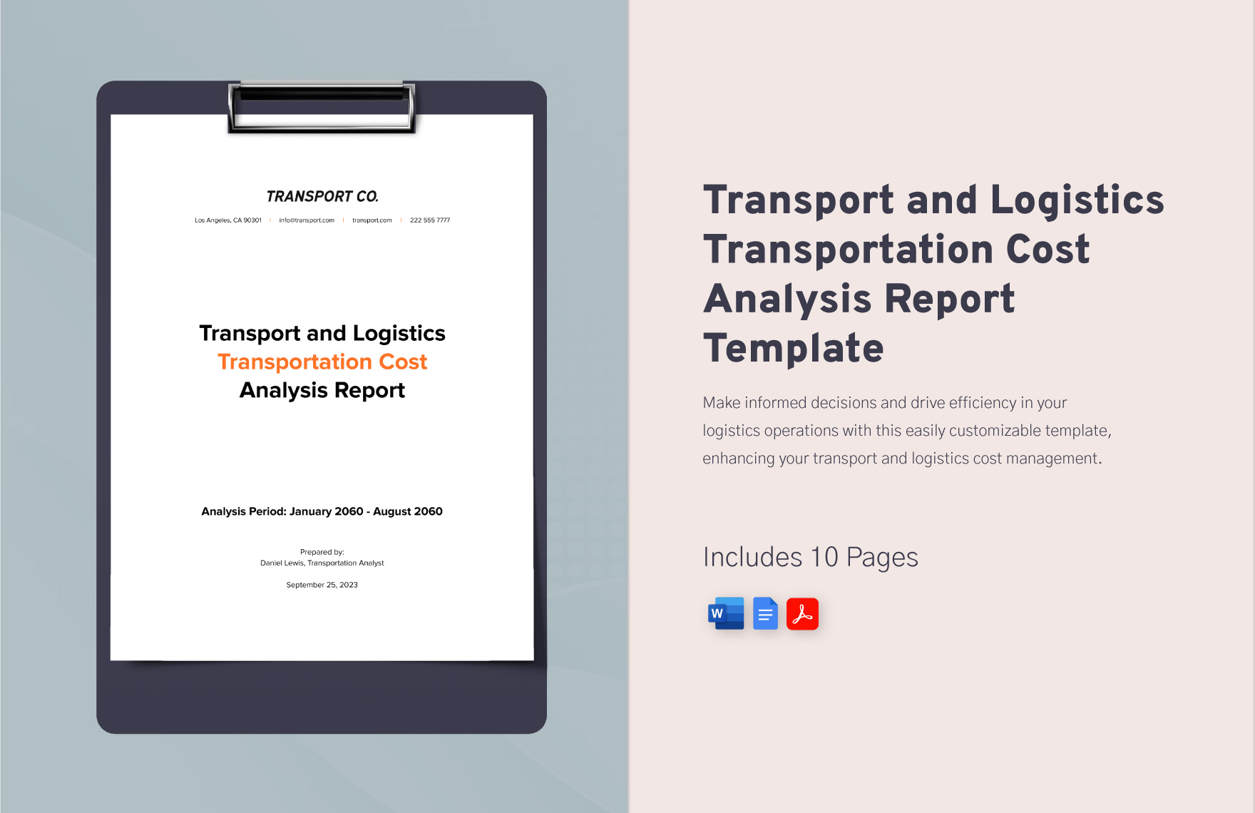 Transport and Logistics Transportation Cost Analysis Report Template in Word, Google Docs, PDF