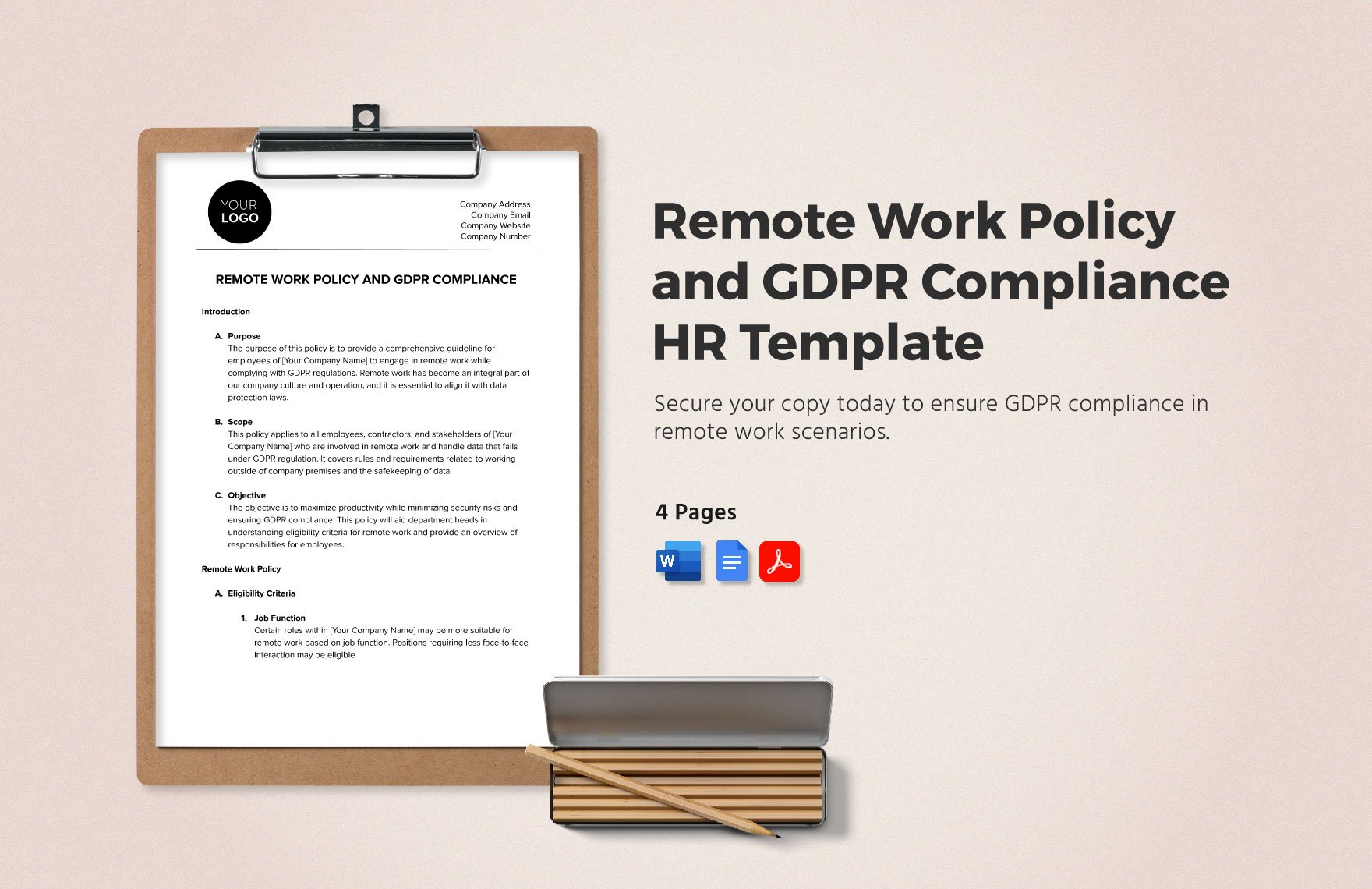 Remote Work Policy and GDPR Compliance HR Template