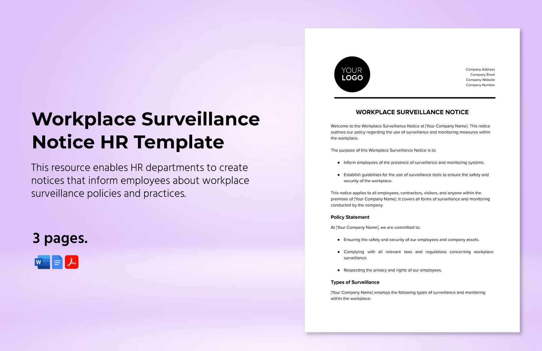 Workplace Surveillance Notice HR Template