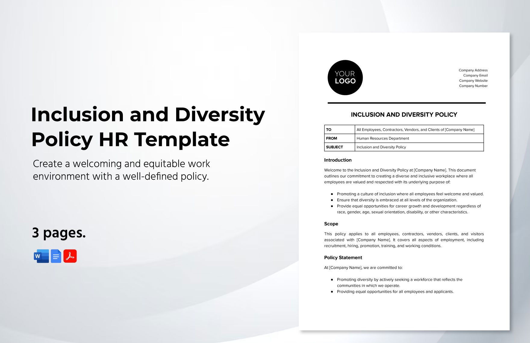 Inclusion and Diversity Policy HR Template