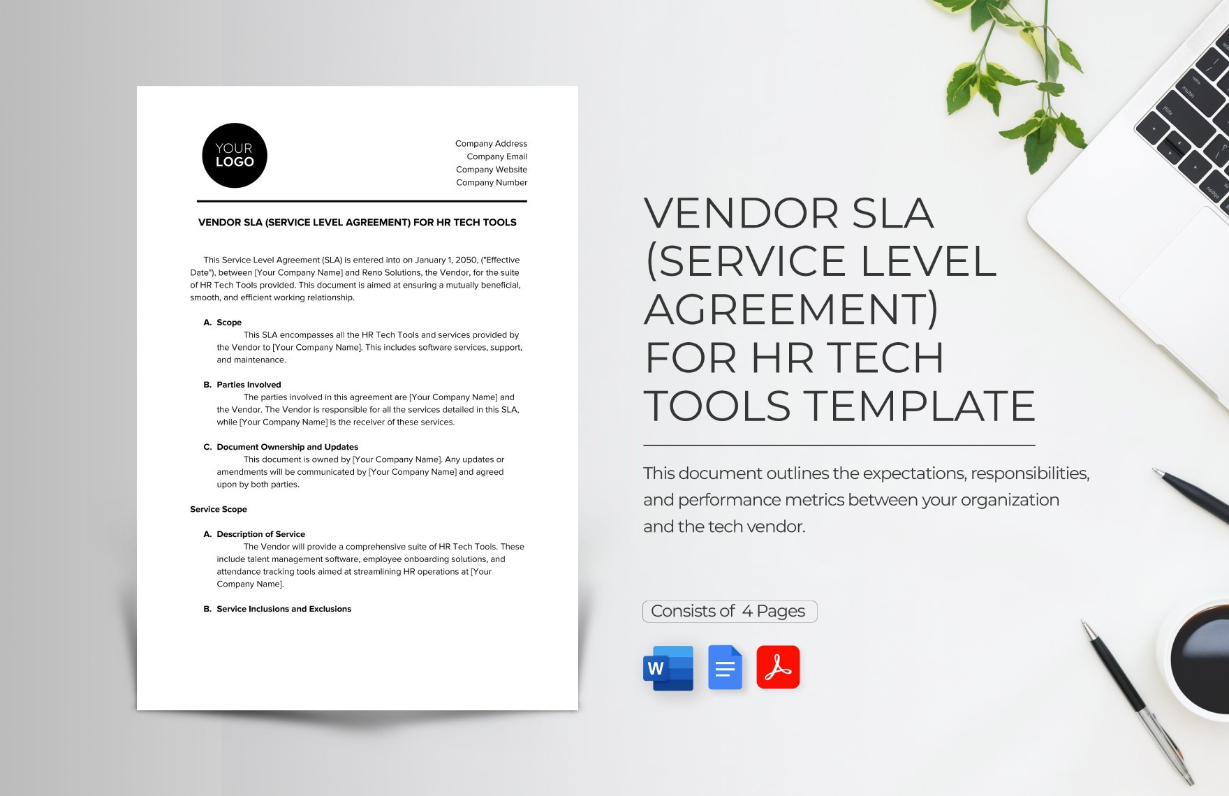 Vendor SLA (Service Level Agreement) for HR Tech Tools Template
