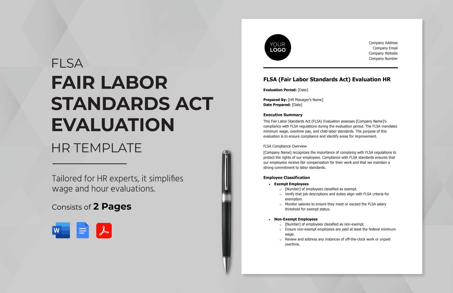 FLSA (Fair Labor Standards Act) Evaluation HR Template