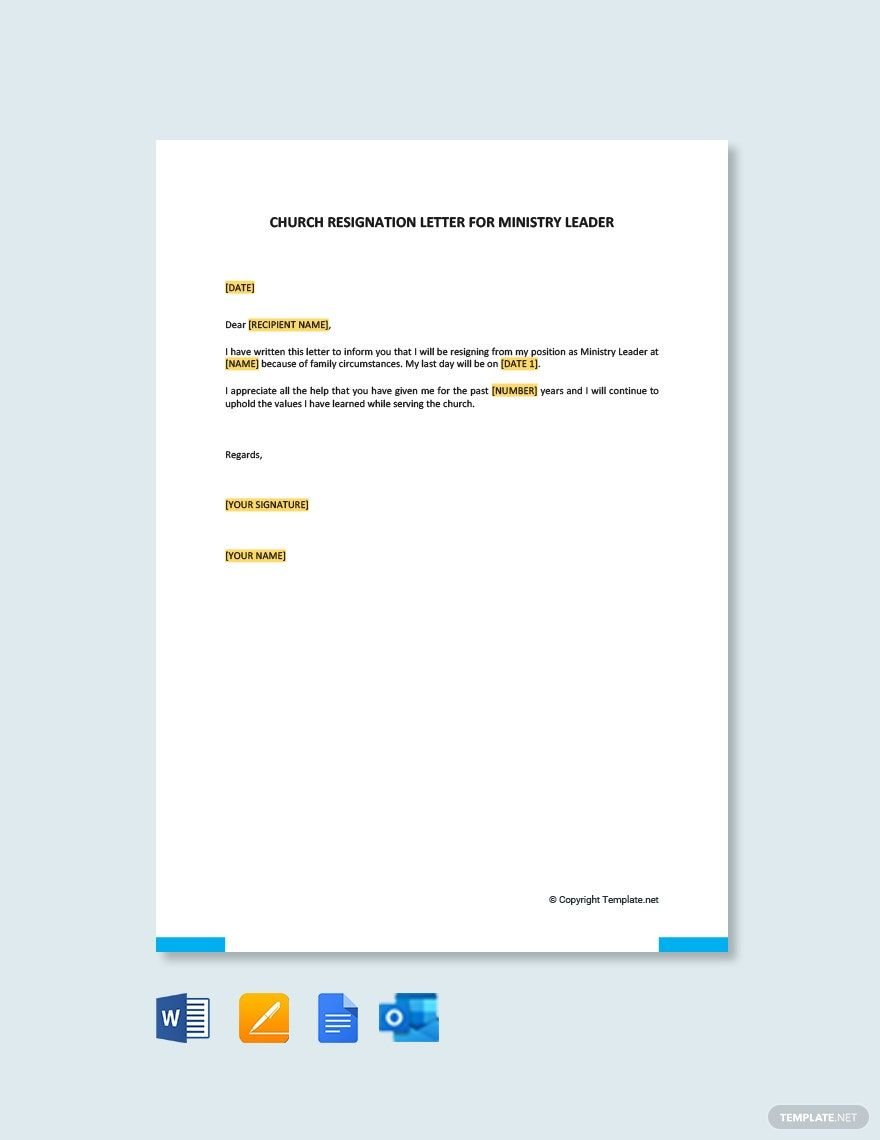Church Resignation Letter For Ministry Leader in Word, Google Docs, PDF, Apple Pages, Outlook