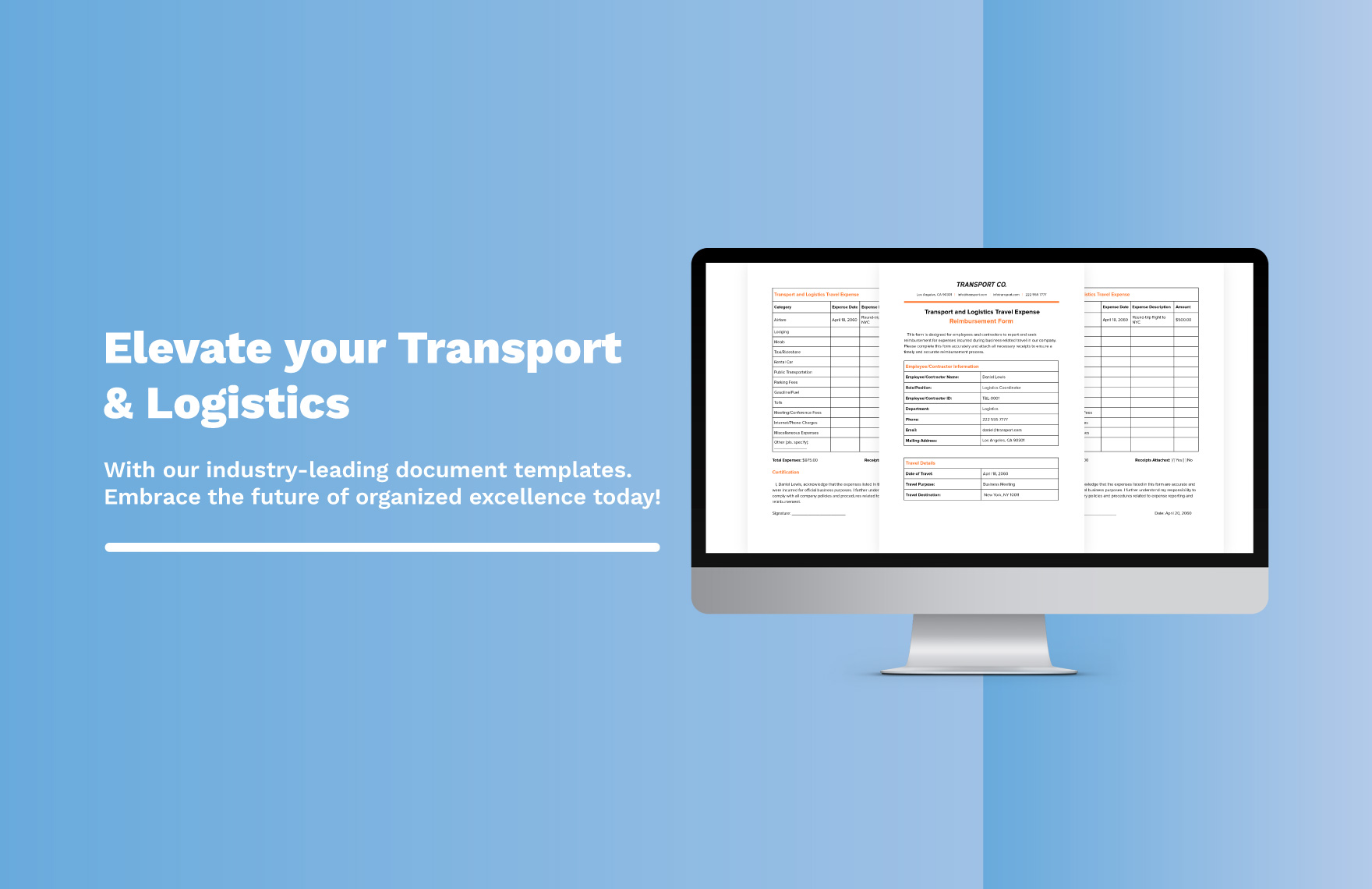 Transport and Logistics Travel Expense Reimbursement Form Template