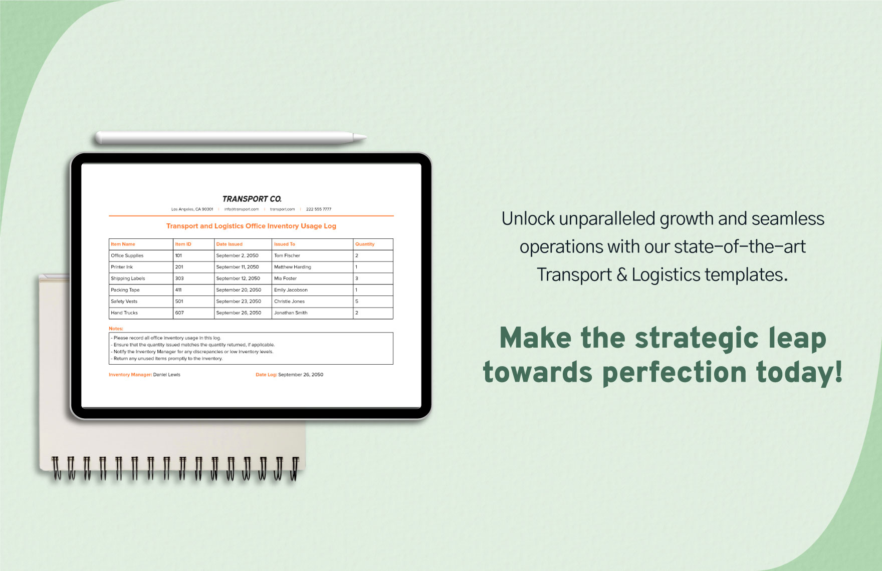 Transport and Logistics Office Inventory Usage Log Template