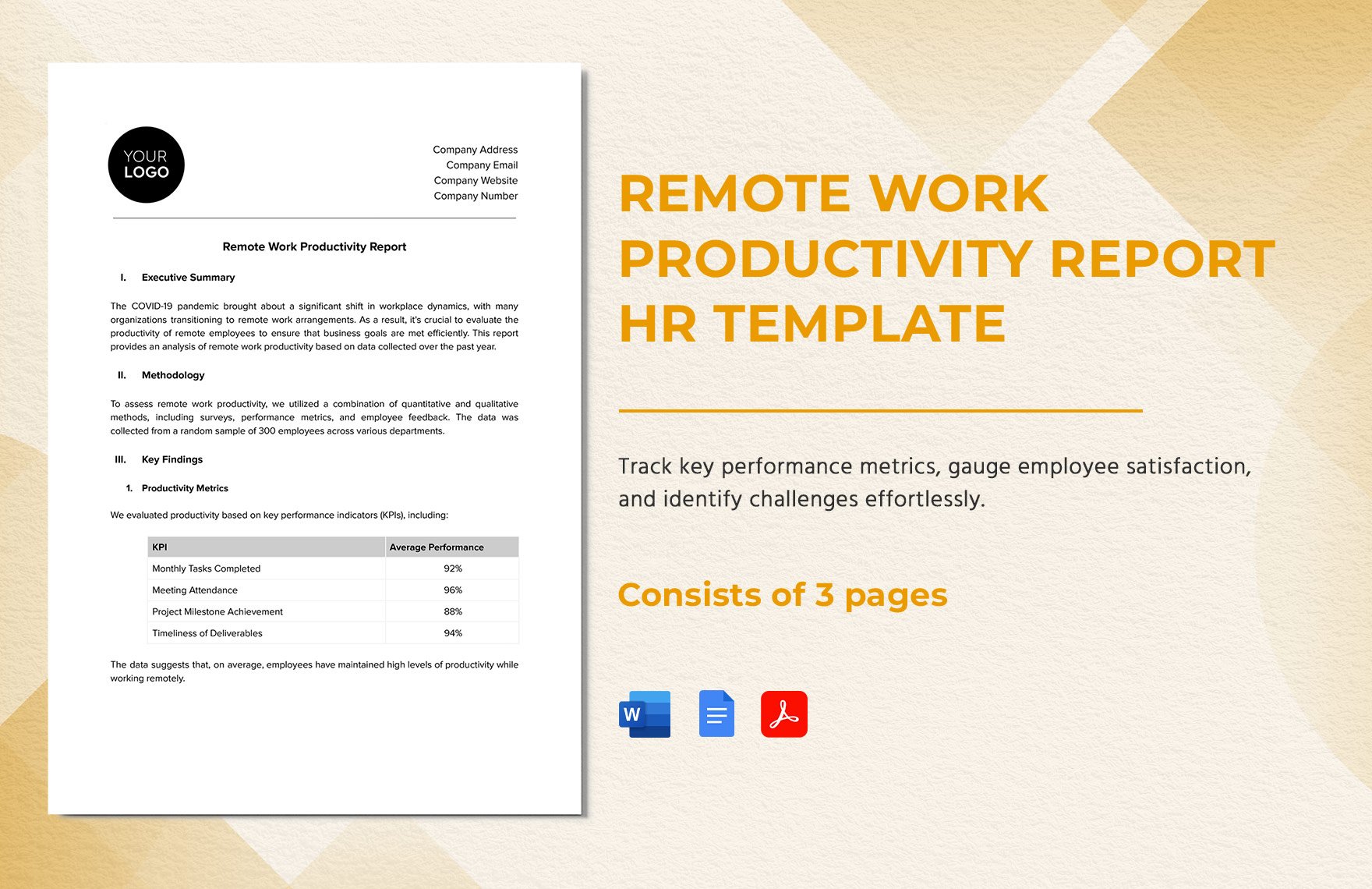 Remote Work Productivity Report HR Template