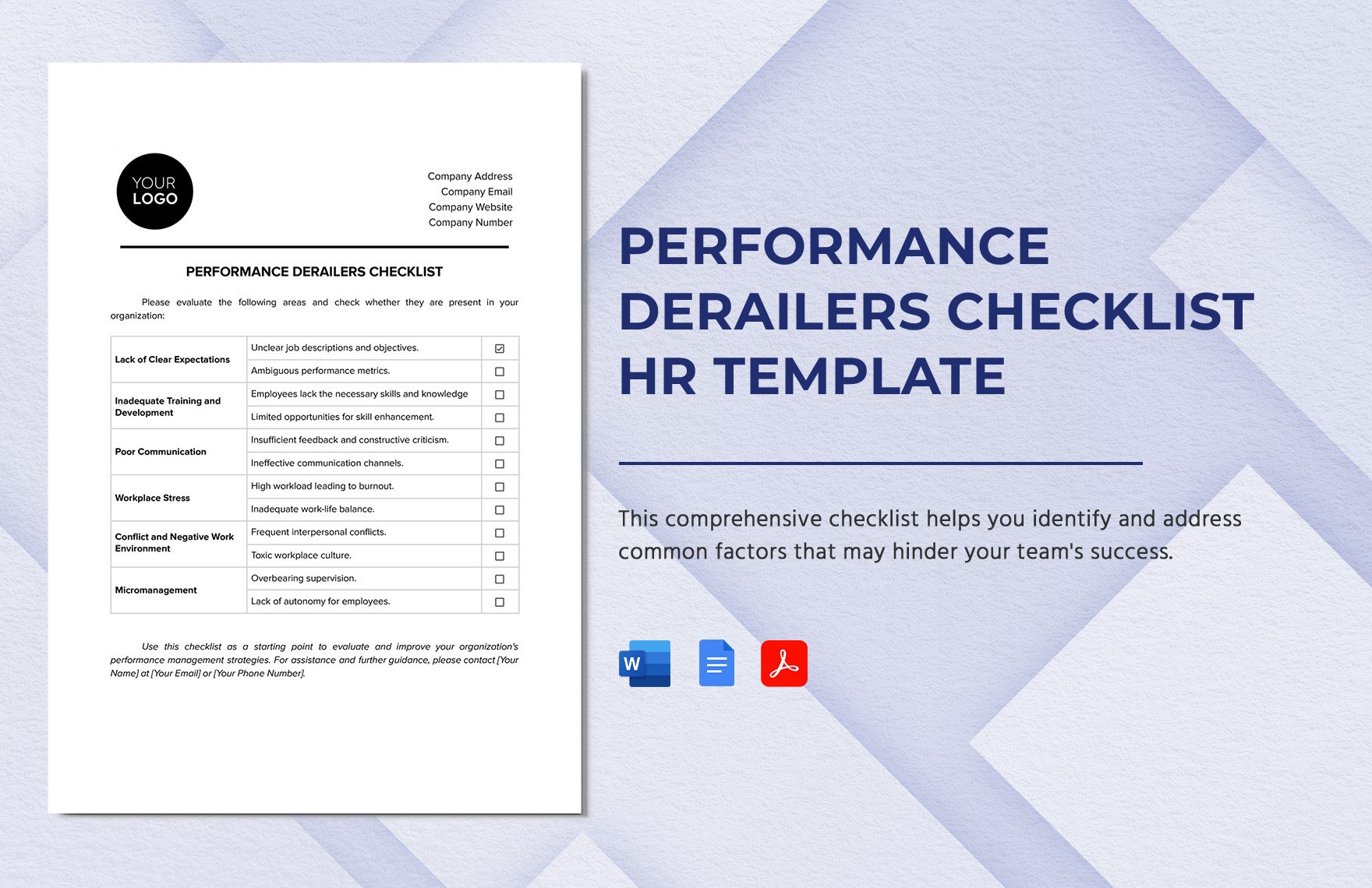Performance Derailers Checklist HR Template in Word, Google Docs, PDF