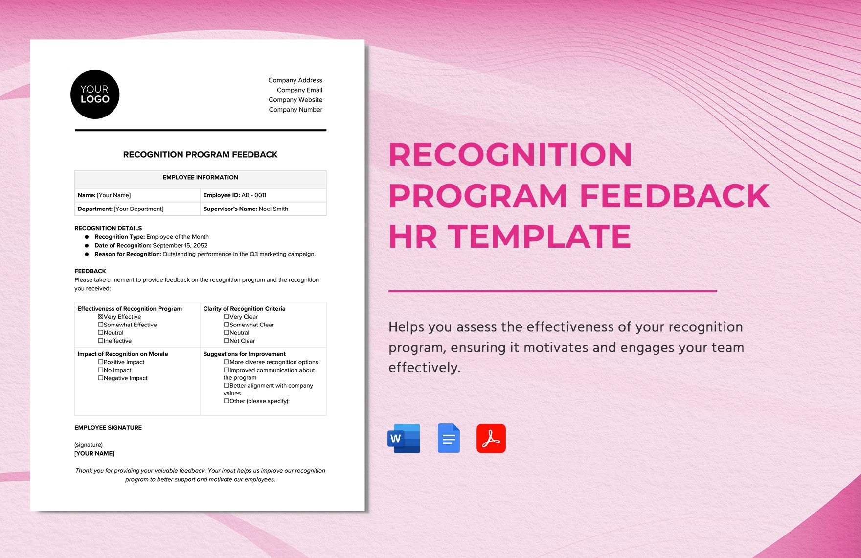 Recognition Program Feedback HR Template in Word, Google Docs, PDF