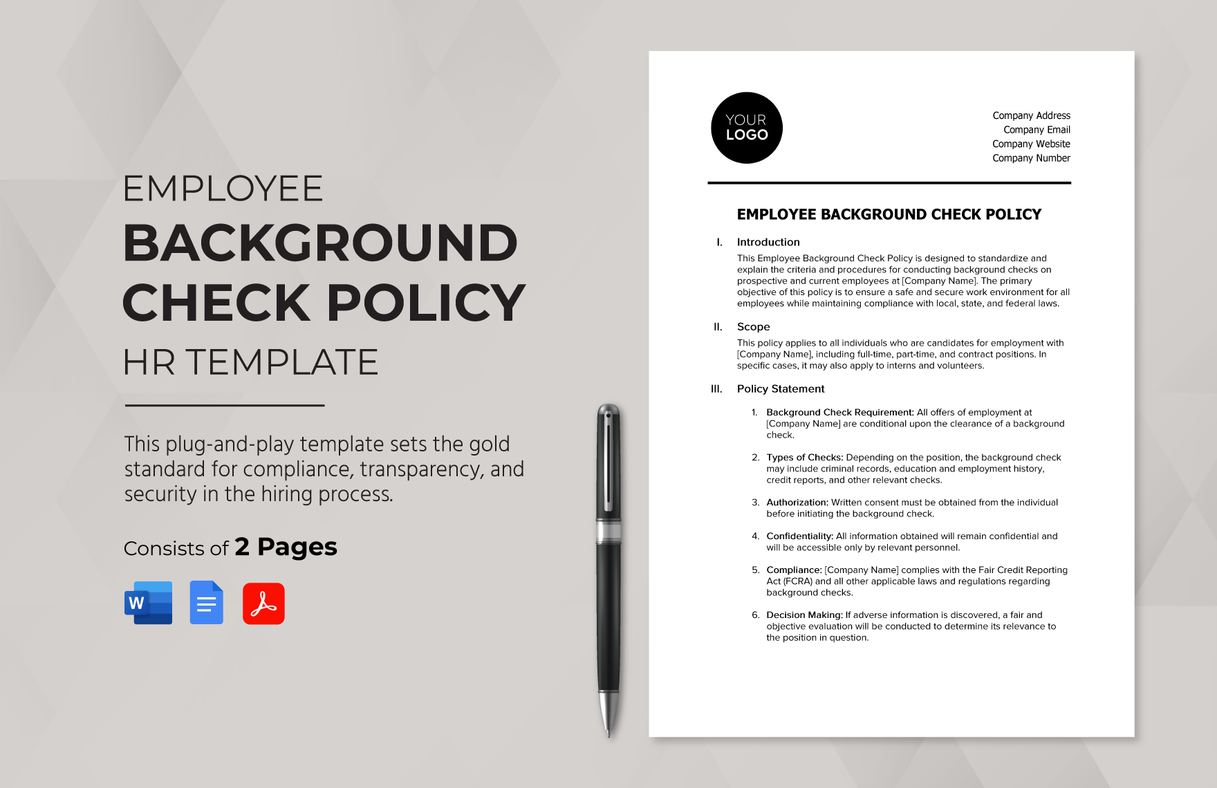 Employee Background Check Policy HR Template