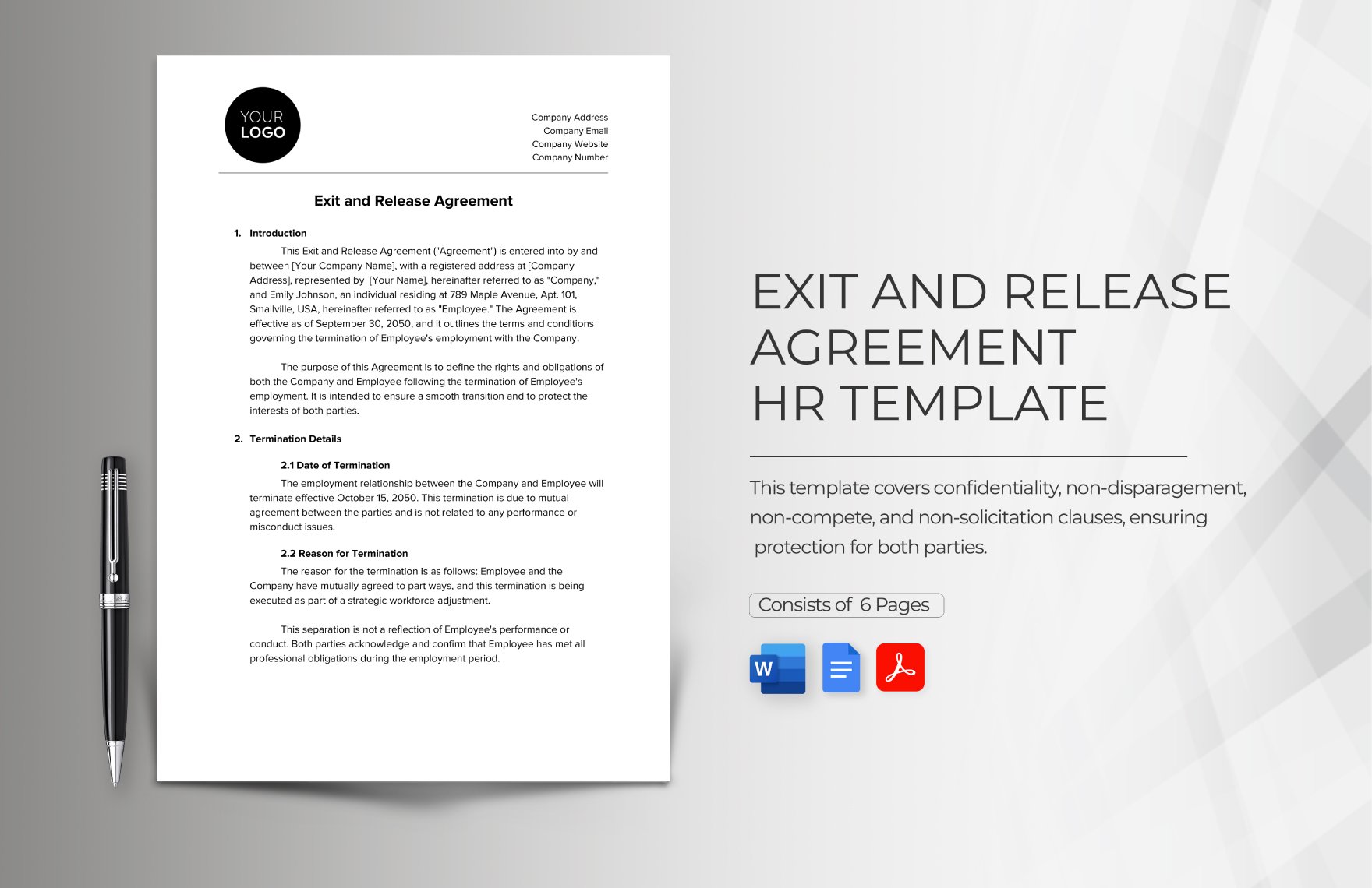 Exit and Release Agreement HR Template