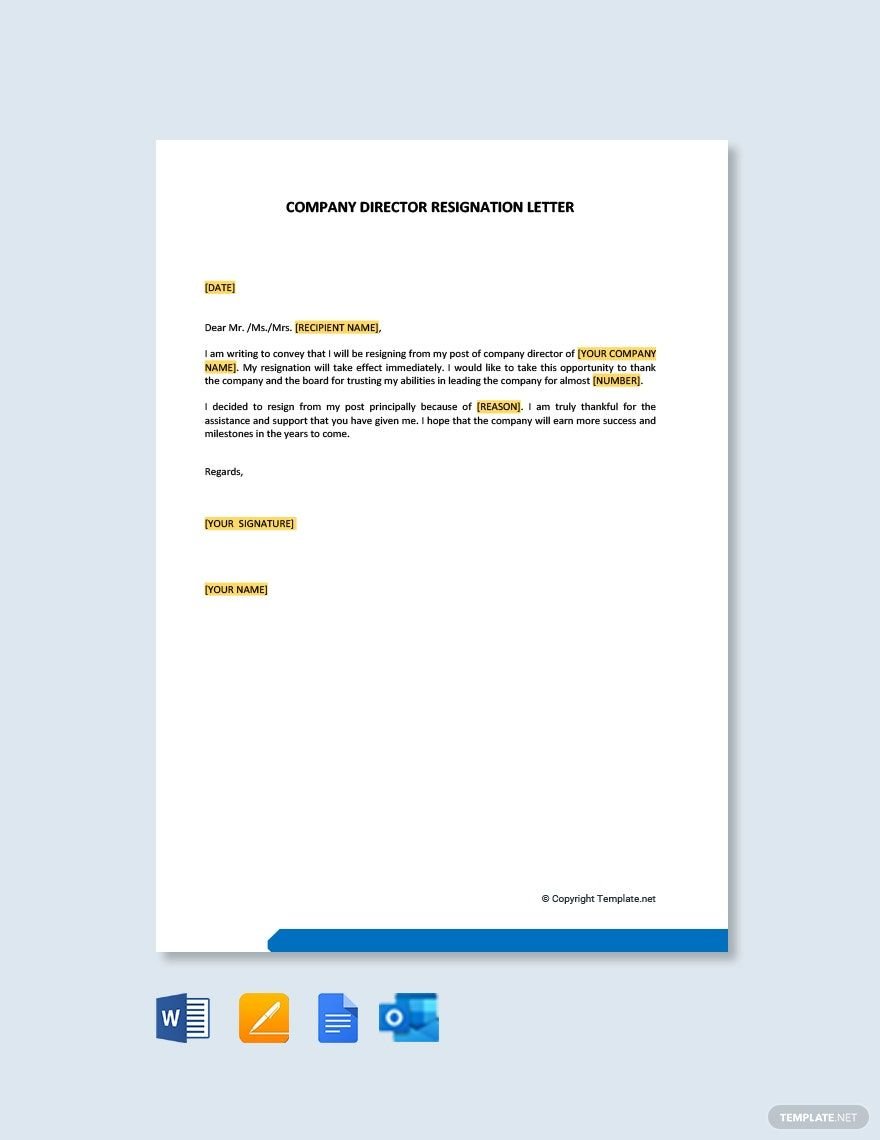 Free Company Director Resignation Letter Template