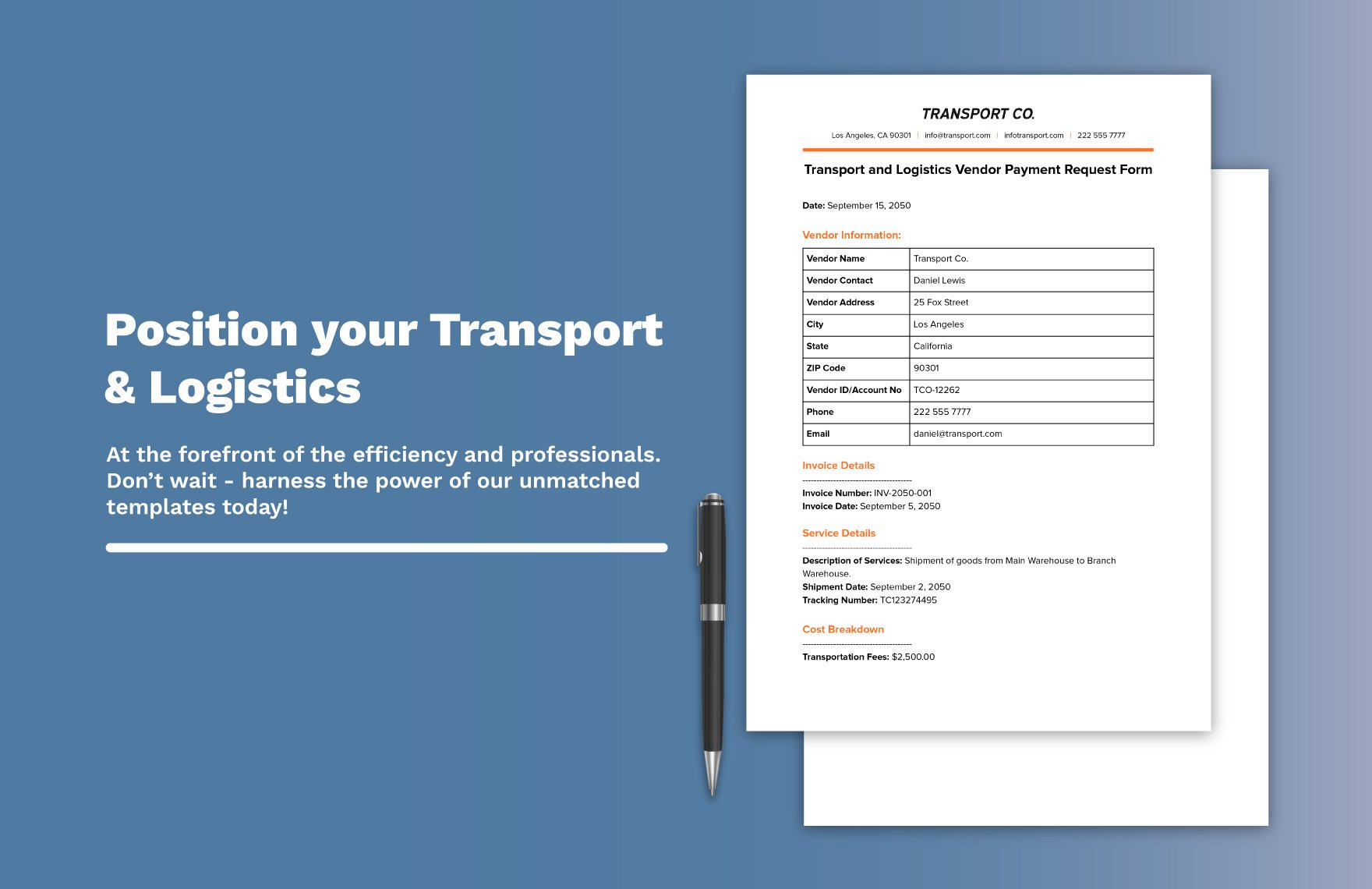 Transport and Logistics Vendor Payment Request Form Template