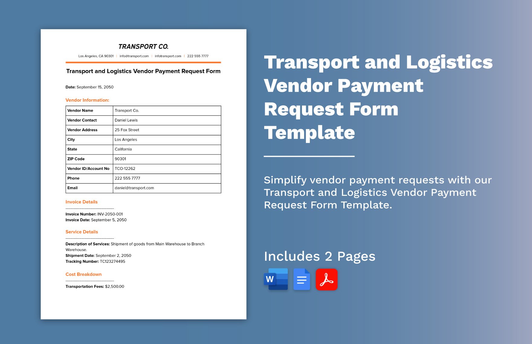 Free Transport and Logistics Vendor Payment Request Form Template