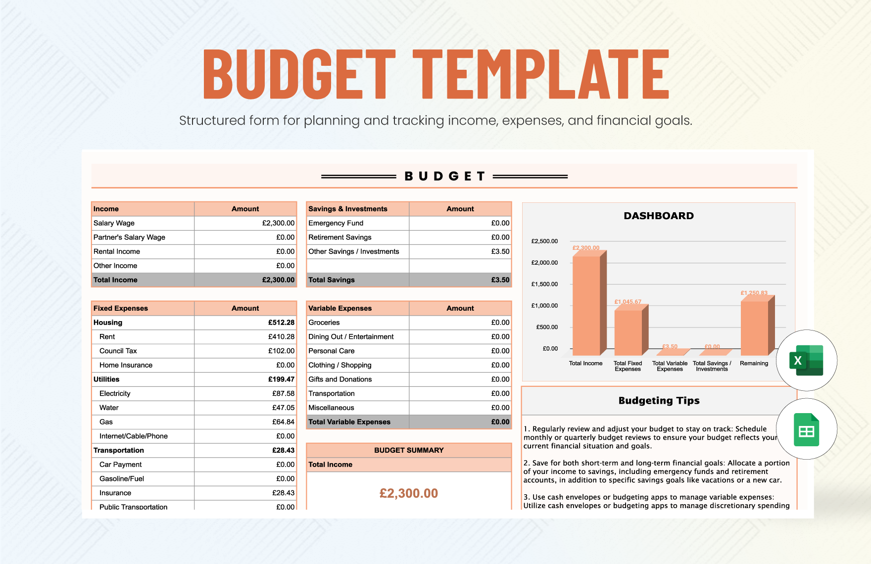 Free Budget Template in Excel, Google Sheets