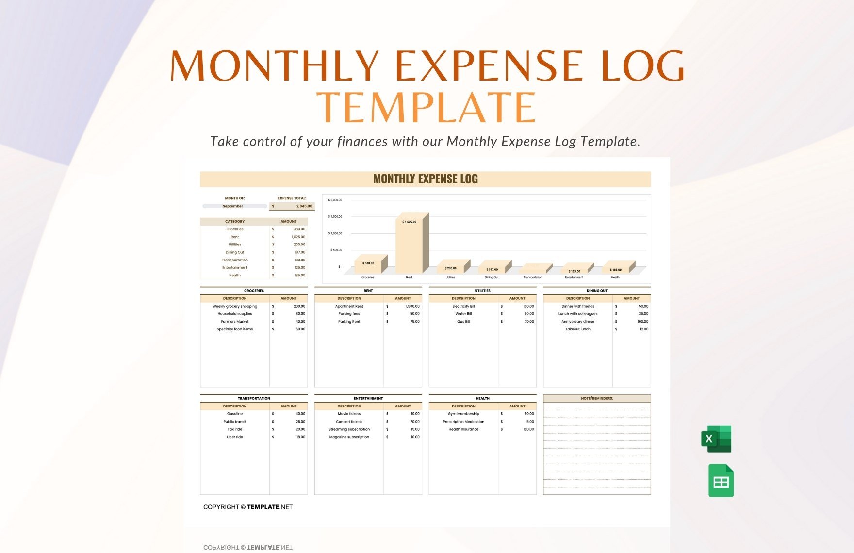 Free Monthly Expense Log Template in Excel, Google Sheets