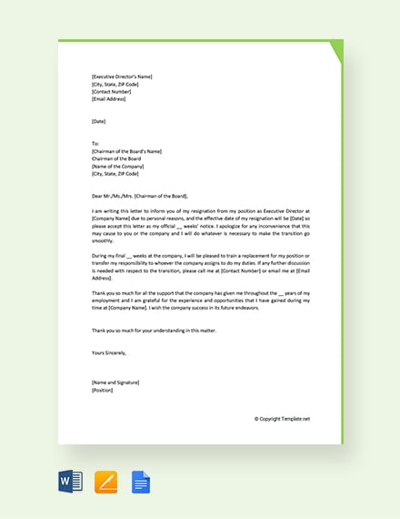 FREE Director Resignation Letter Template - PDF | Word | Google Docs ...