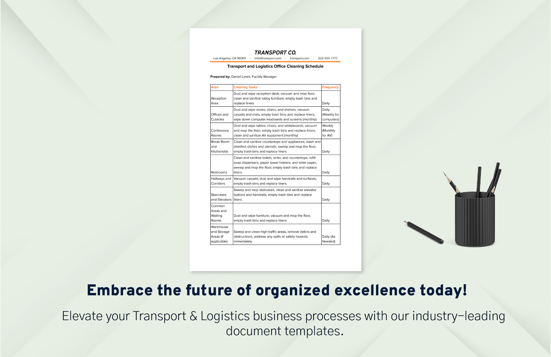 Transport and Logistics Office Cleaning Schedule Template