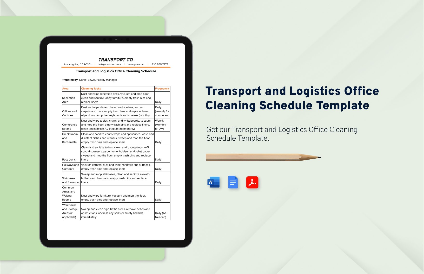 Transport and Logistics Office Cleaning Schedule Template