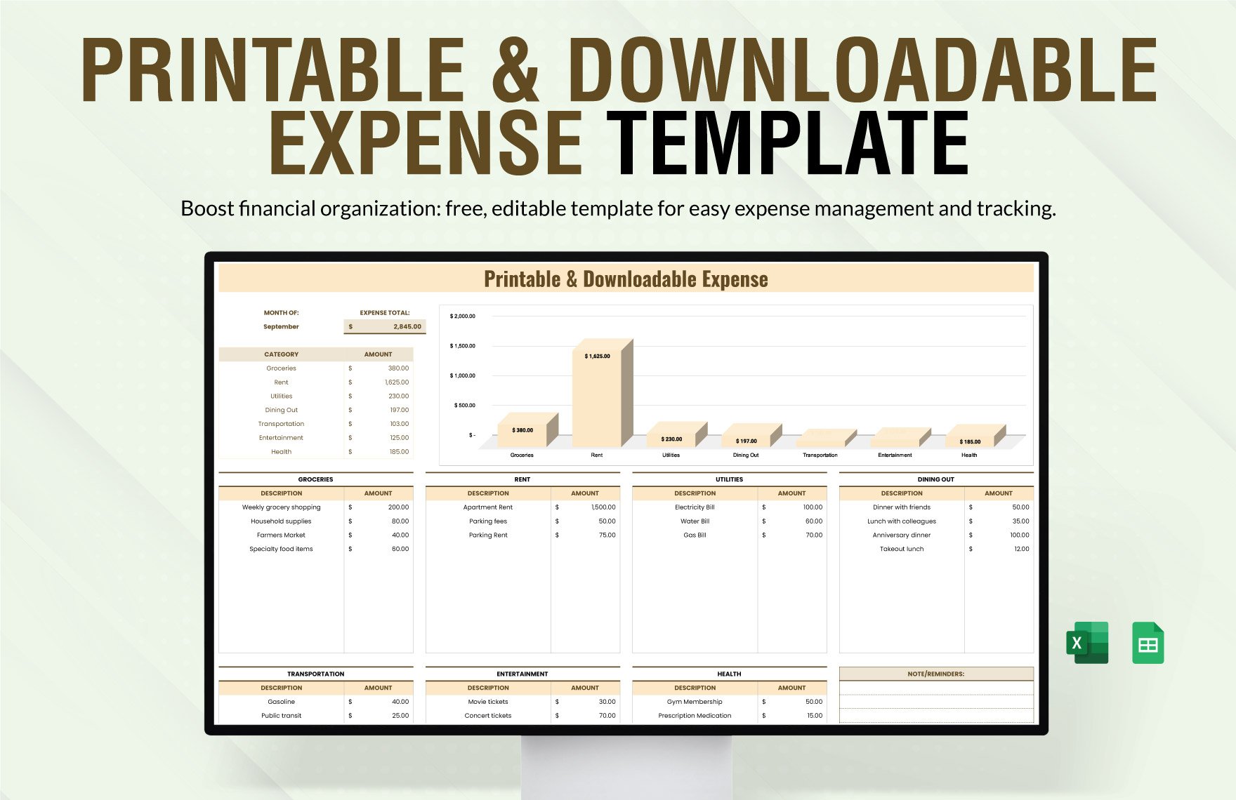 Free Printable & Downloadable Expense Template in Excel, Google Sheets