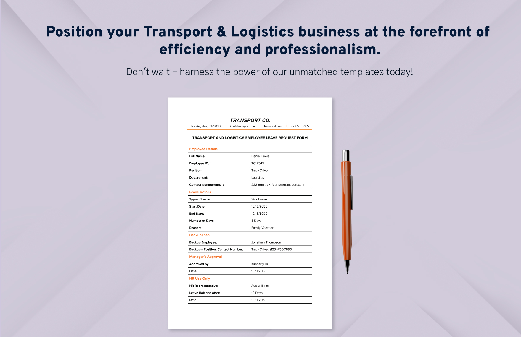 Transport and Logistics Employee Leave Request Form Template