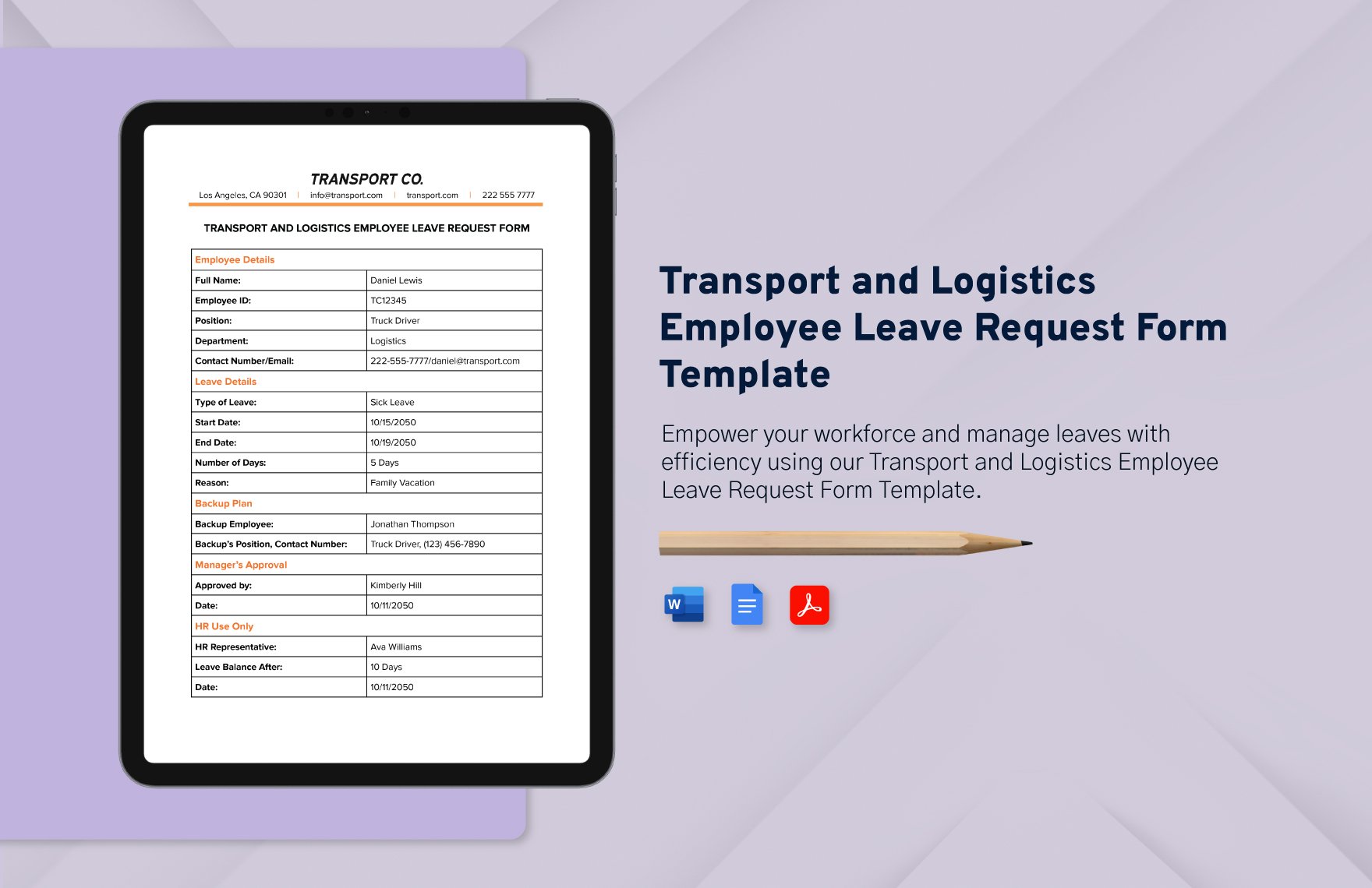 Transport and Logistics Employee Leave Request Form Template