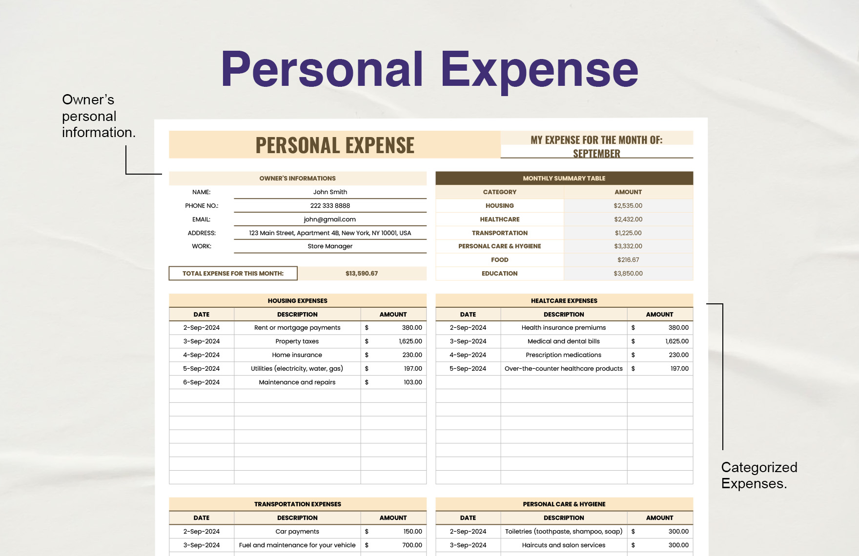 Personal Expense Template