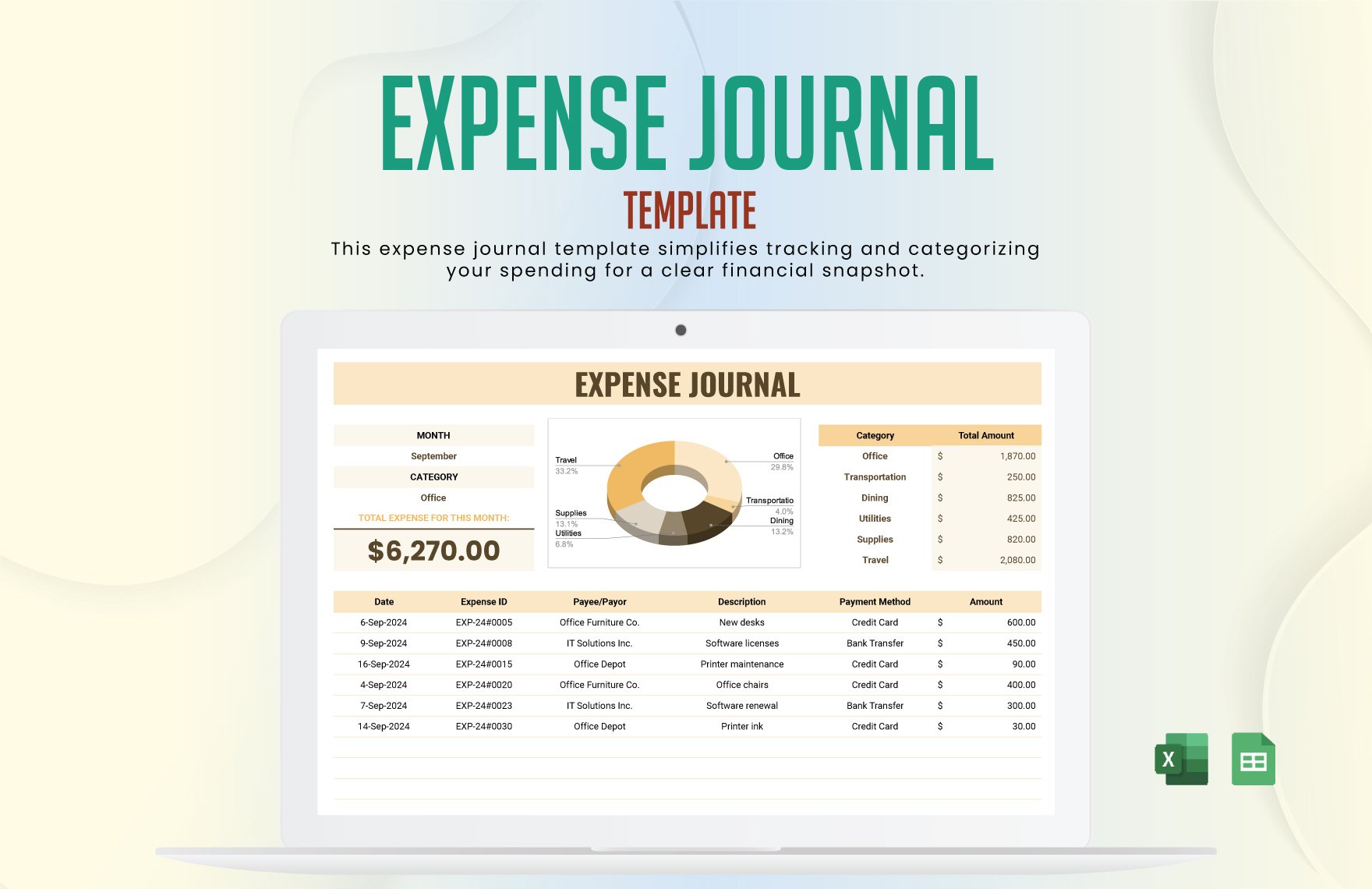 Free Expense Journal Template in Excel, Google Sheets