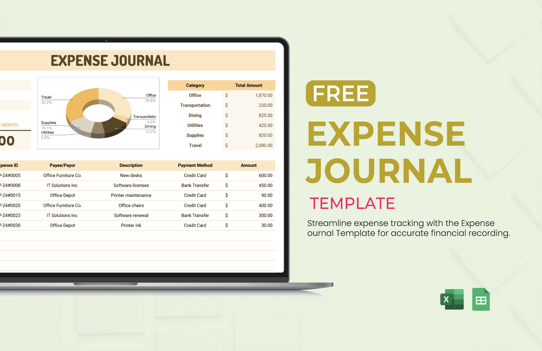 Free Expense Journal Template in Excel, Google Sheets