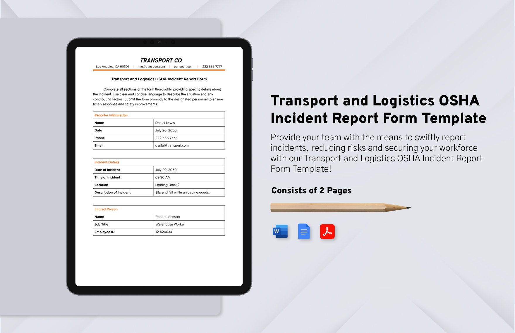 Transport and Logistics OSHA Incident Report Form Template