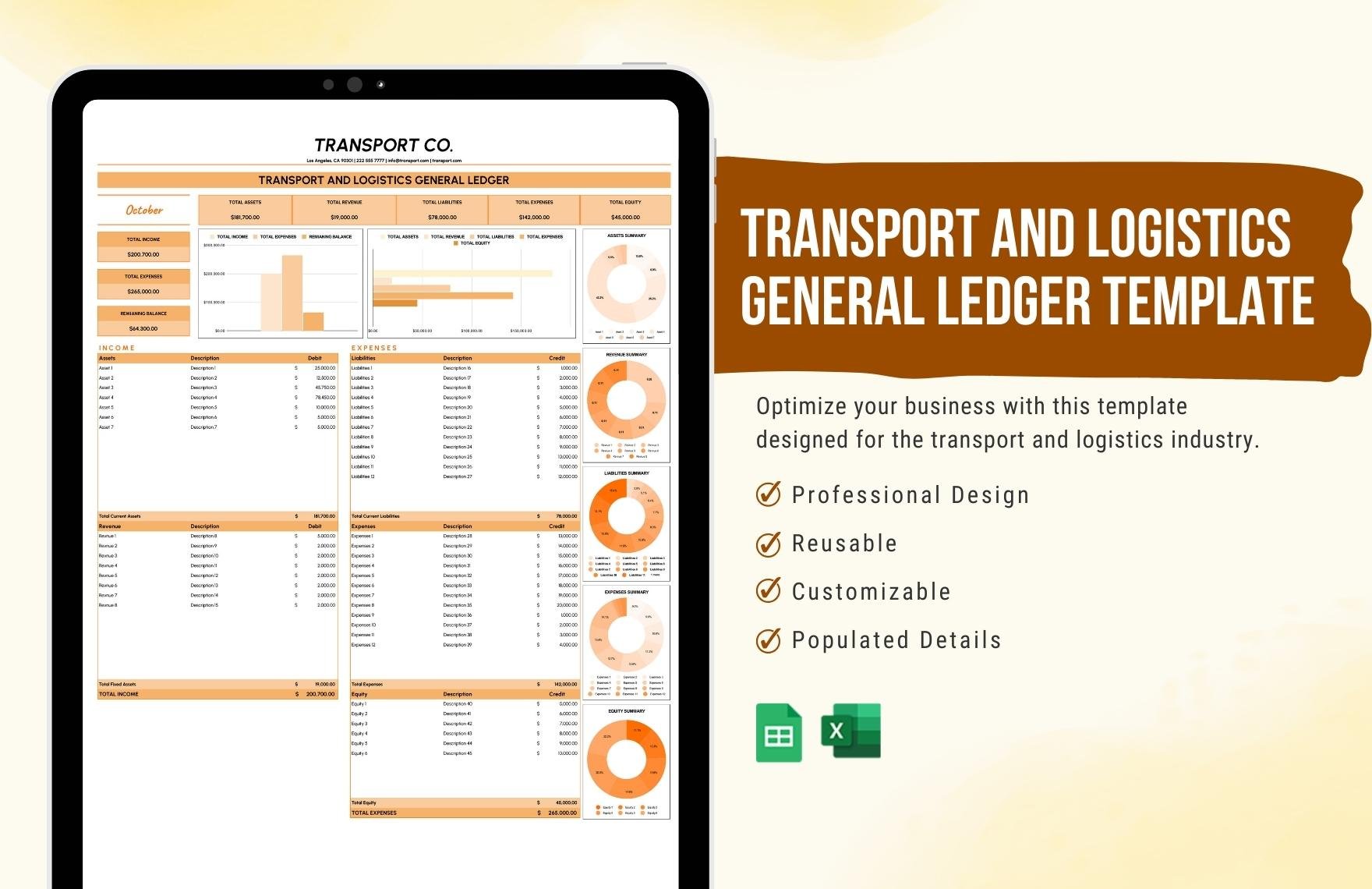 Transport and Logistics General Ledger Template