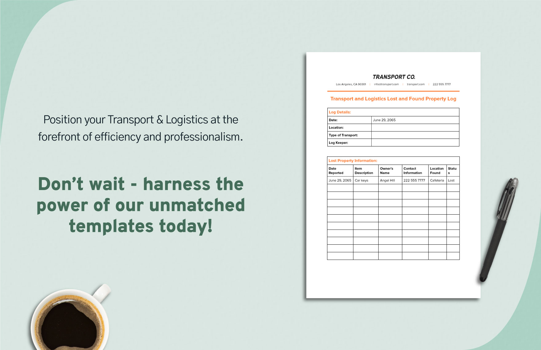Transport and Logistics Lost and Found Property Log Template