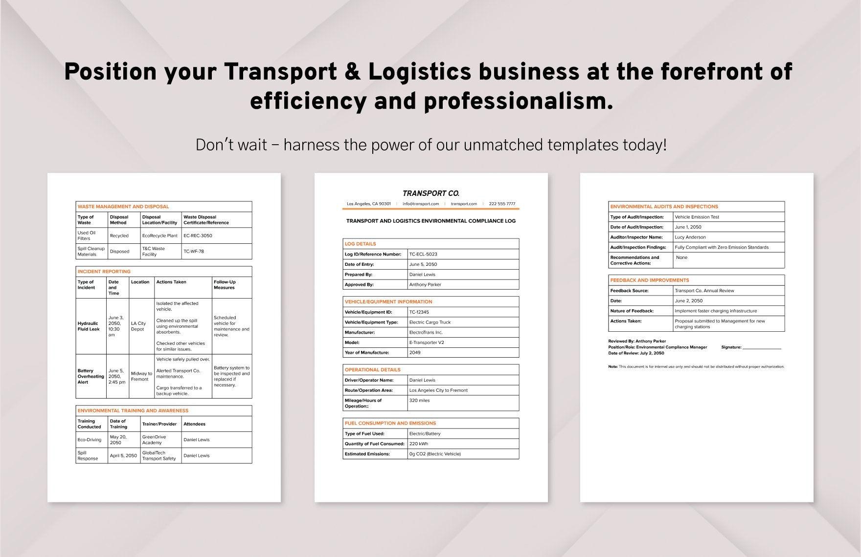 Transport and Logistics Environmental Compliance Log Template