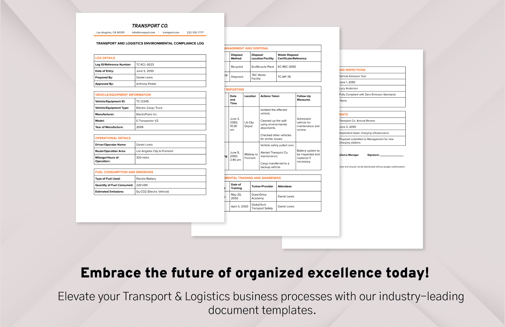 Transport and Logistics Environmental Compliance Log Template