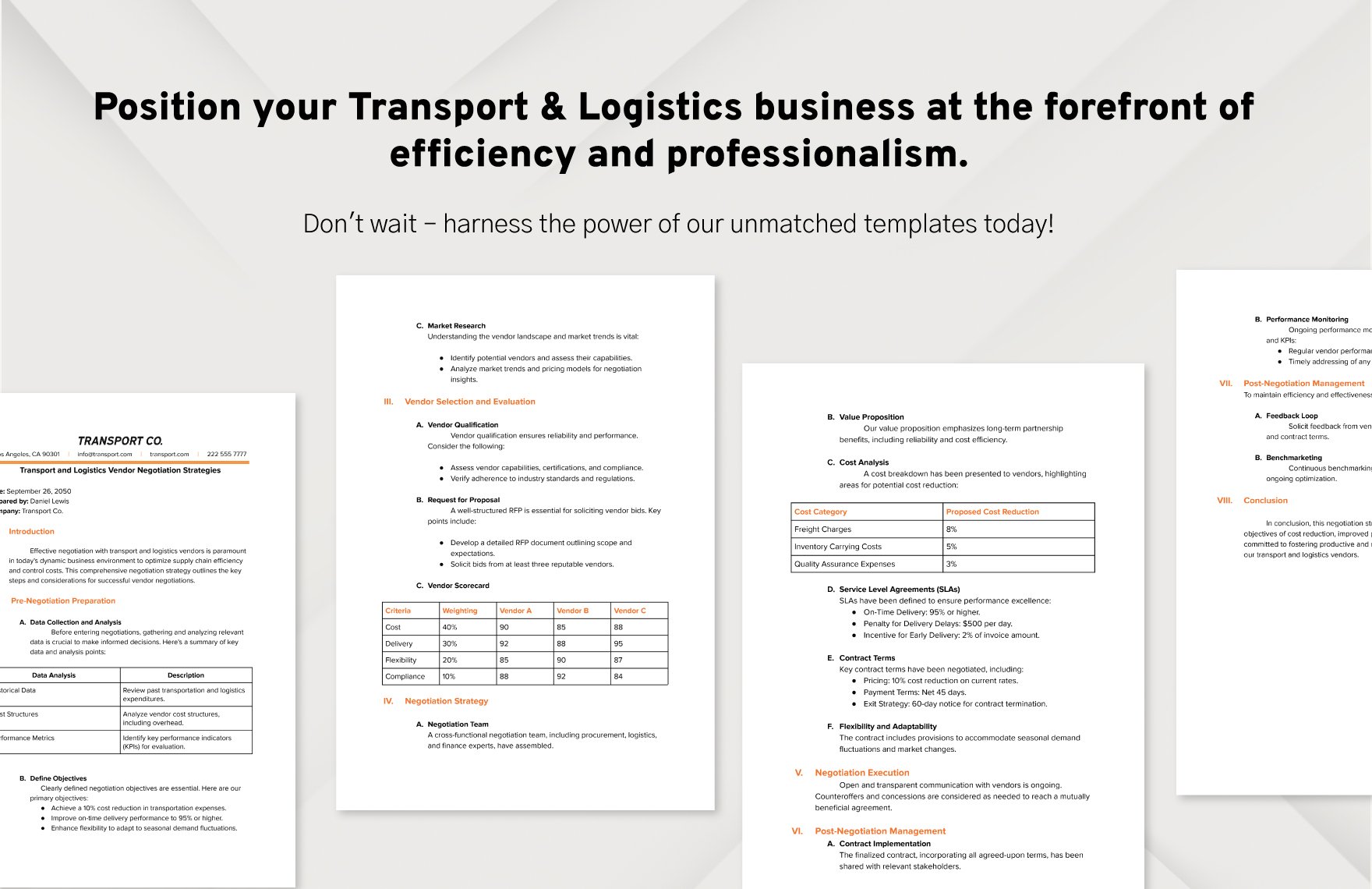 Transport and Logistics Vendor Negotiation Strategies Template