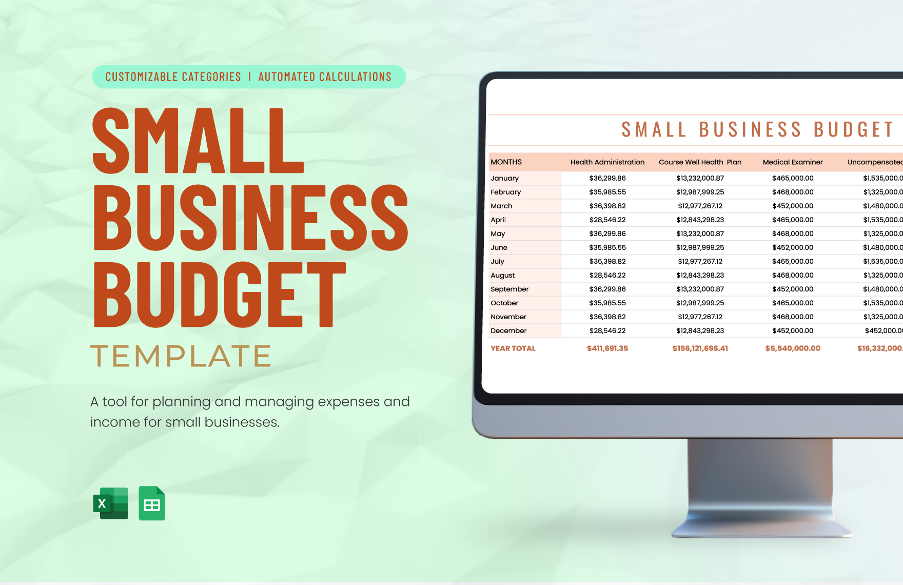 Small Business Budget Template in Excel, Google Sheets
