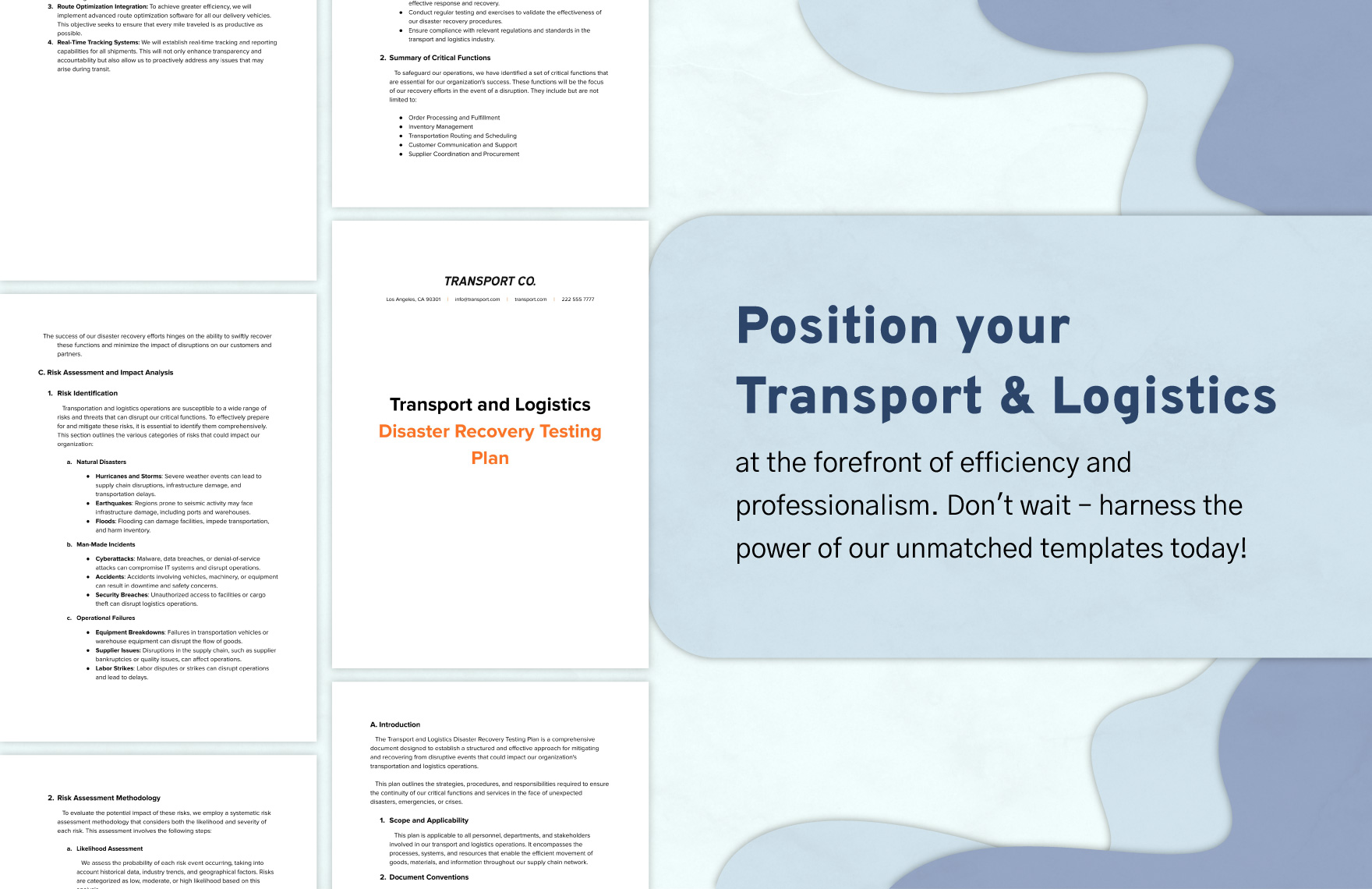 Transport and Logistics Disaster Recovery Testing Plan Template