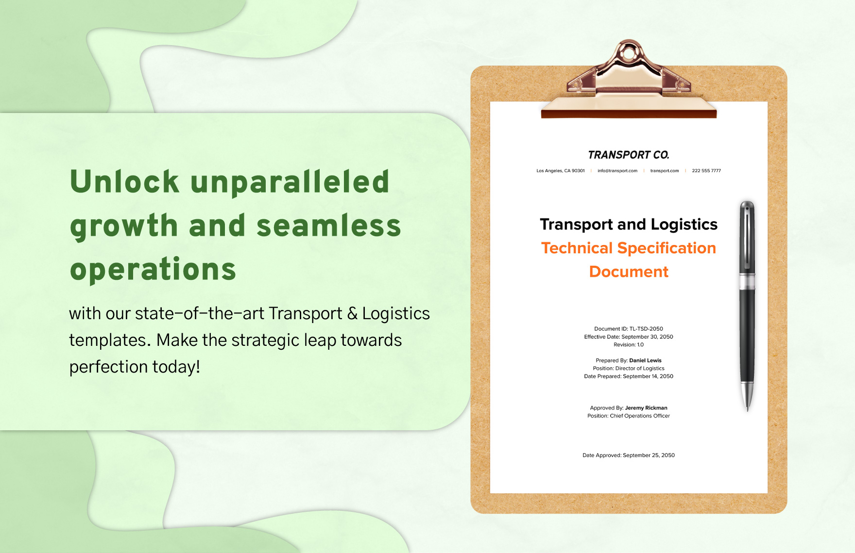 Transport and Logistics Technical Specification Document Template