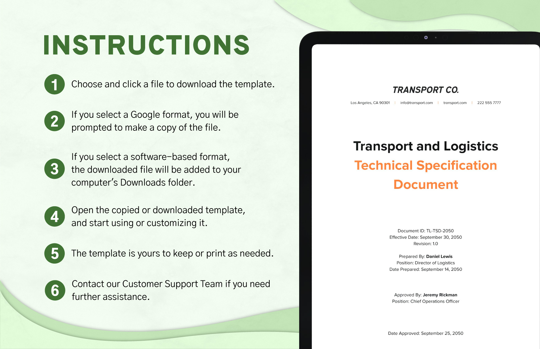Transport and Logistics Technical Specification Document Template