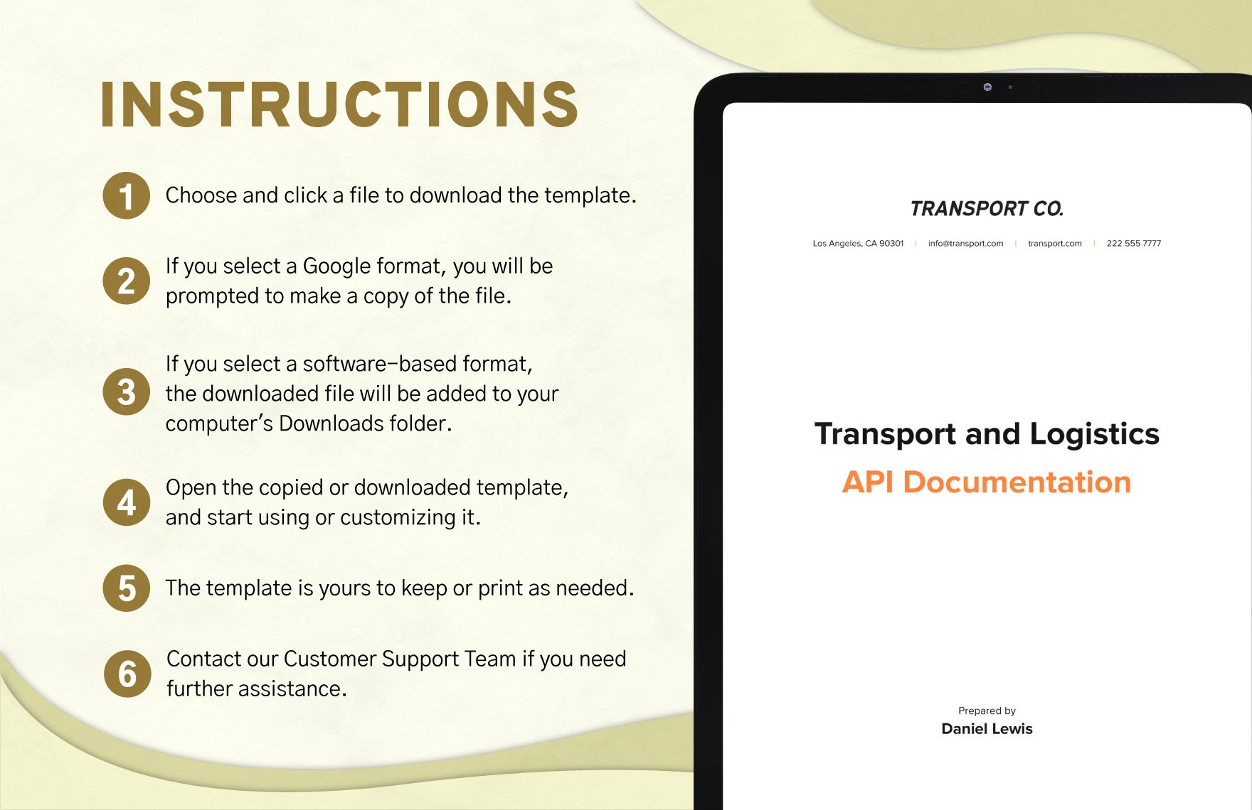 Transport and Logistics API Documentation Template in PDF, Google Docs