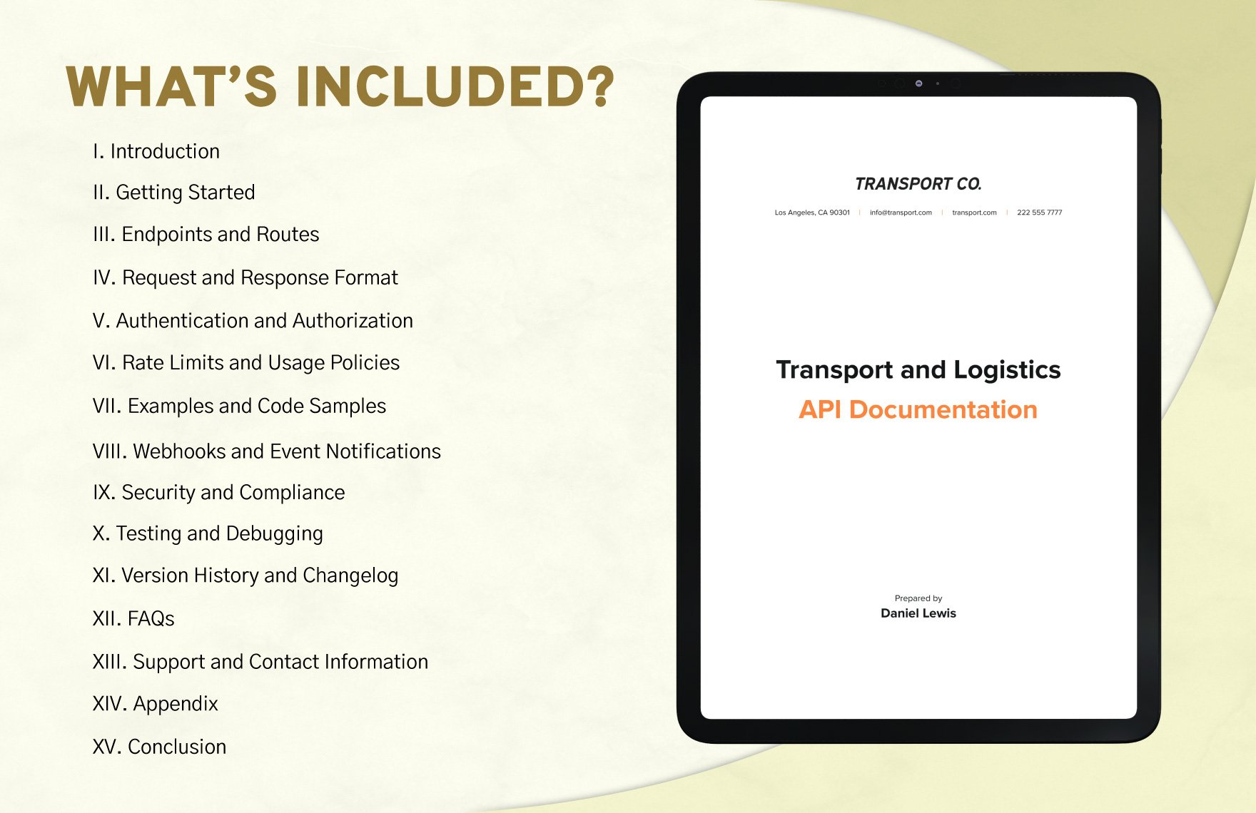 Transport and Logistics API Documentation Template in PDF, Google Docs