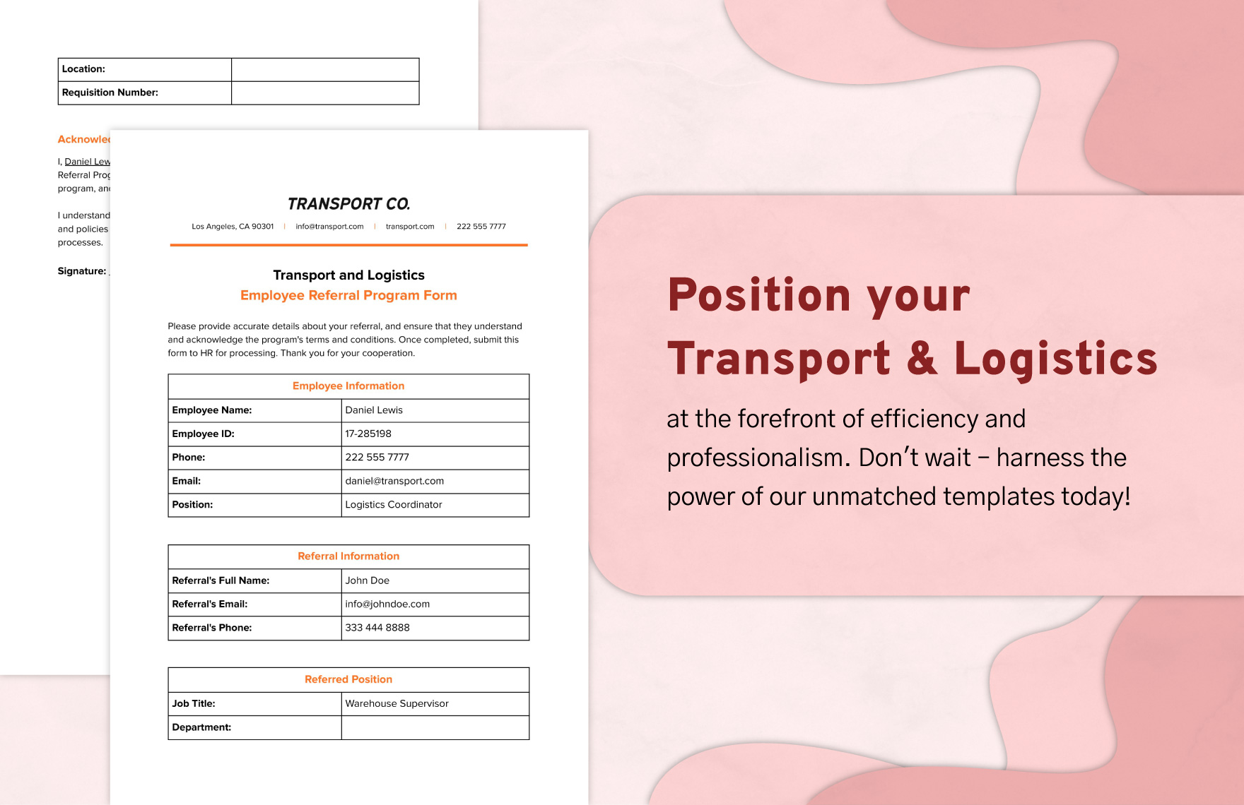 Transport and Logistics Employee Referral Program Form Template